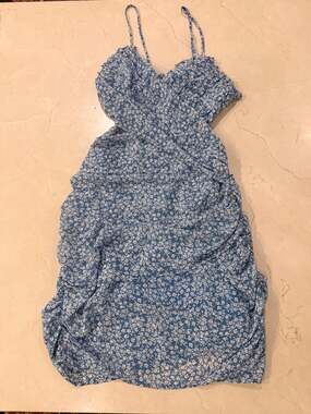 Cotton Candy LA Blue Cut Out Floral Sleeveless Ruffled Tie-Back Dress